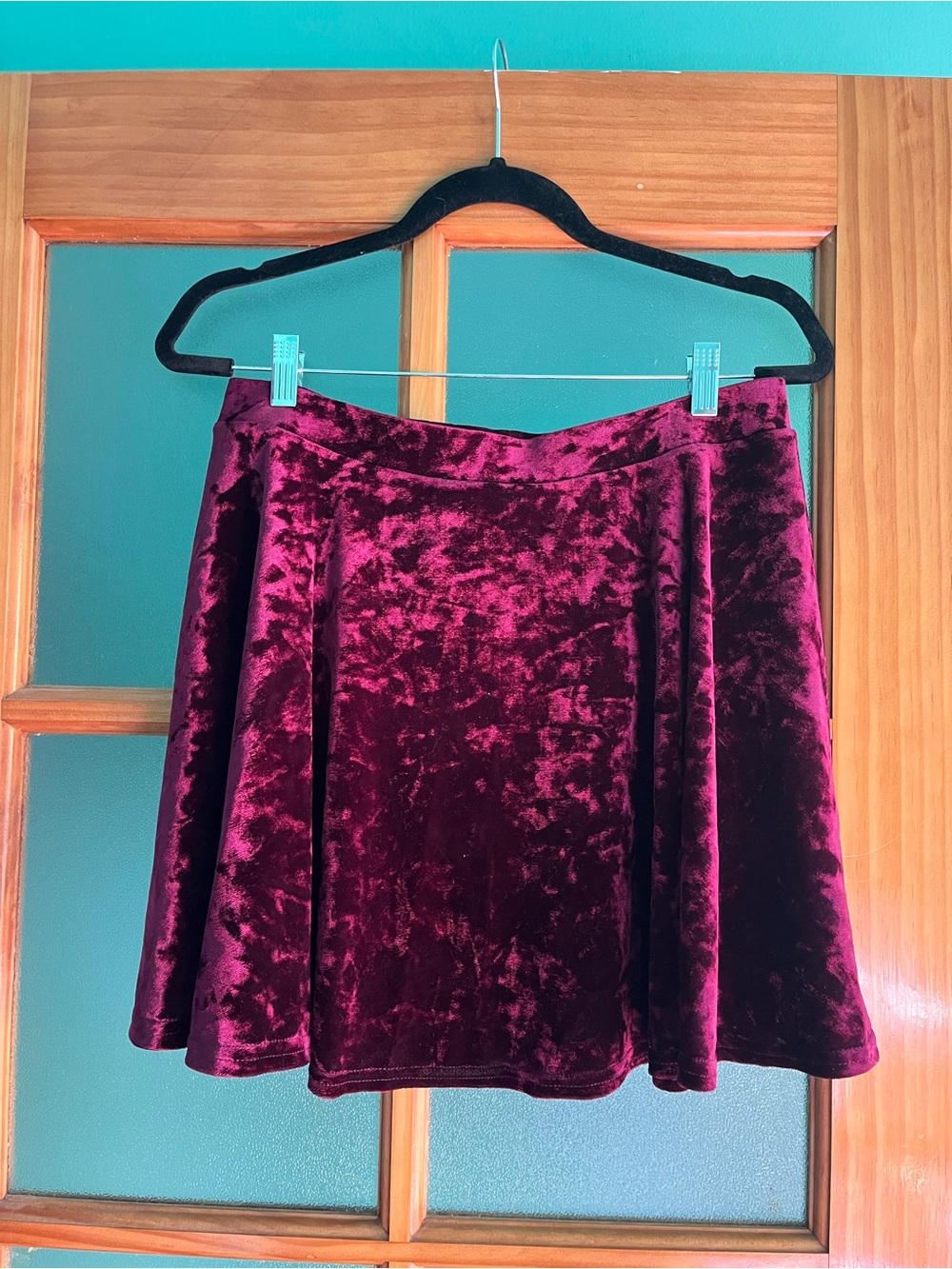 Topshop Burgundy Velvet Skater Skirt